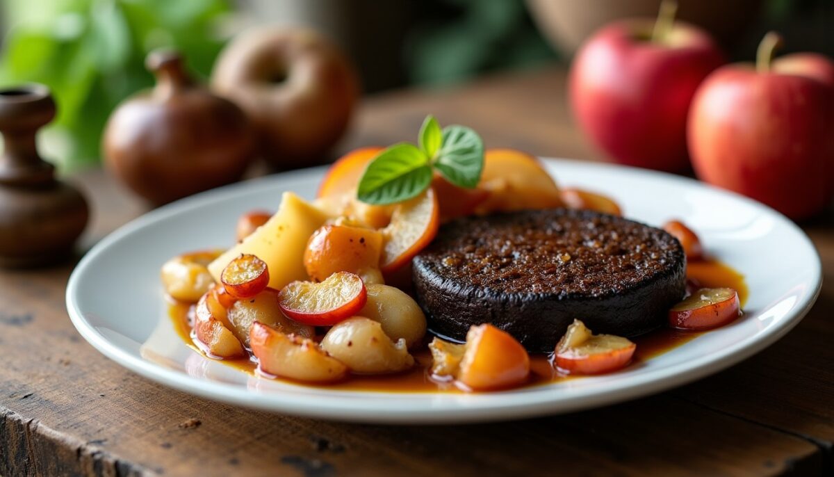 Délices express : boudin noir sauté accompagné d'une poêlée croquante de pommes et oignons